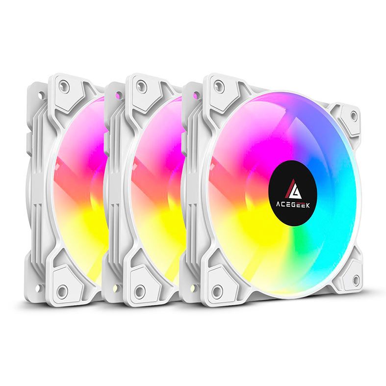 Kit Ventoinha Acegeek Glow 3x1, ARGB, 3x120mm, Branco, AG-KITGLOW3X1-WH