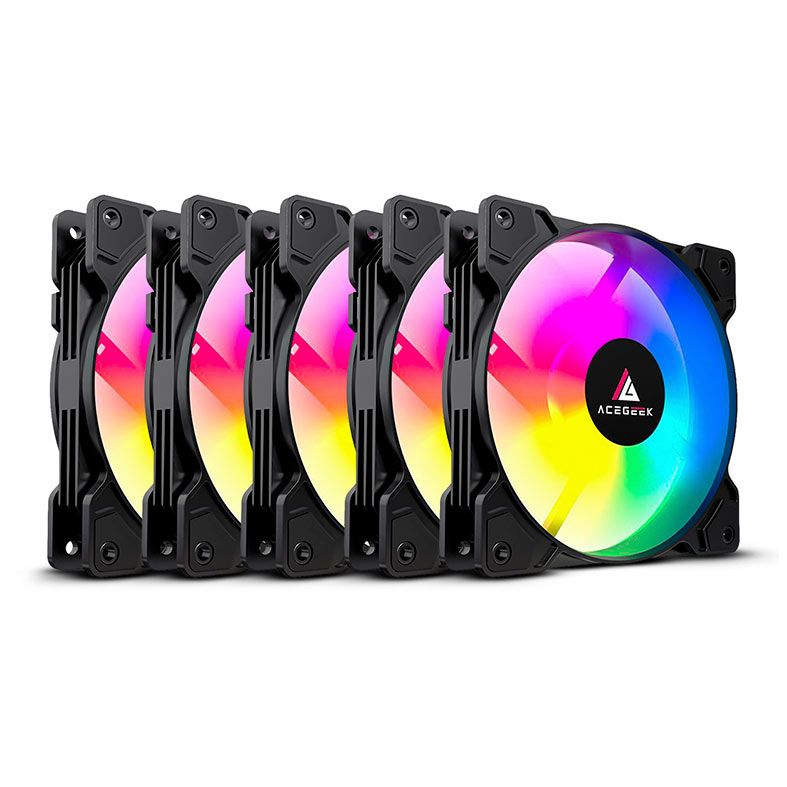 Kit Ventoinha Acegeek Glow 5x1, ARGB, 5x120mm, Preto, AG-KITGLOW5X1-BK