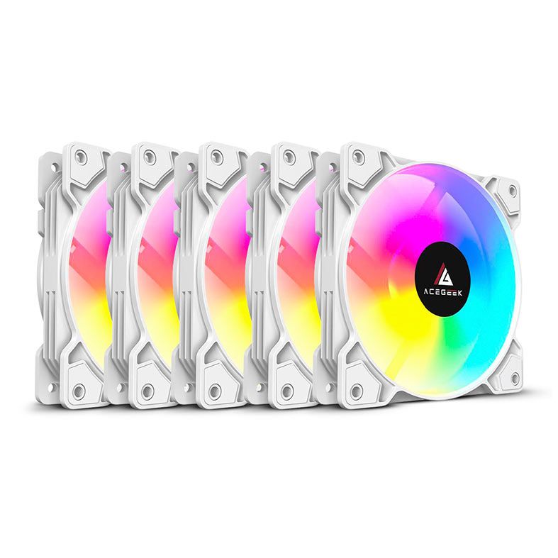 Kit Ventoinha Acegeek Glow 5x1, ARGB, 5x120mm, Branco, AG-KITGLOW5X1-WH