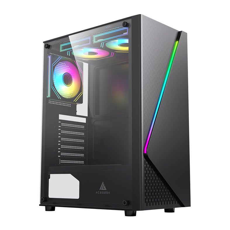 Gabinete Gamer Acegeek Lumix, Mid-Tower, Lateral de Vidro, Preto, AG-LUMIX-BK