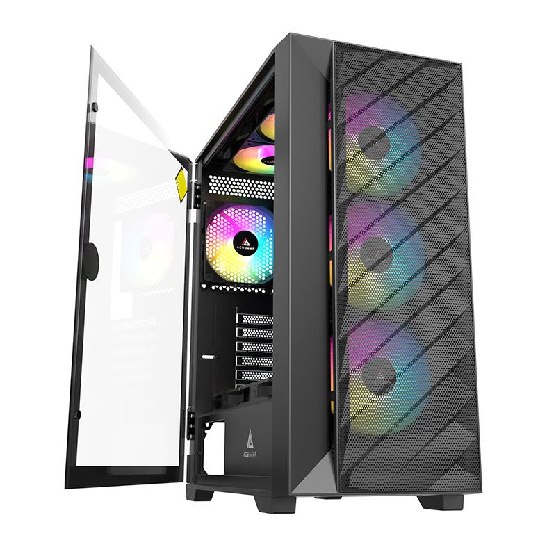 Gabinete Gamer Acegeek Nova C410 Mesh, Mid-Tower, Lateral de Vidro, Preto, AG-NOVA-C410-BK