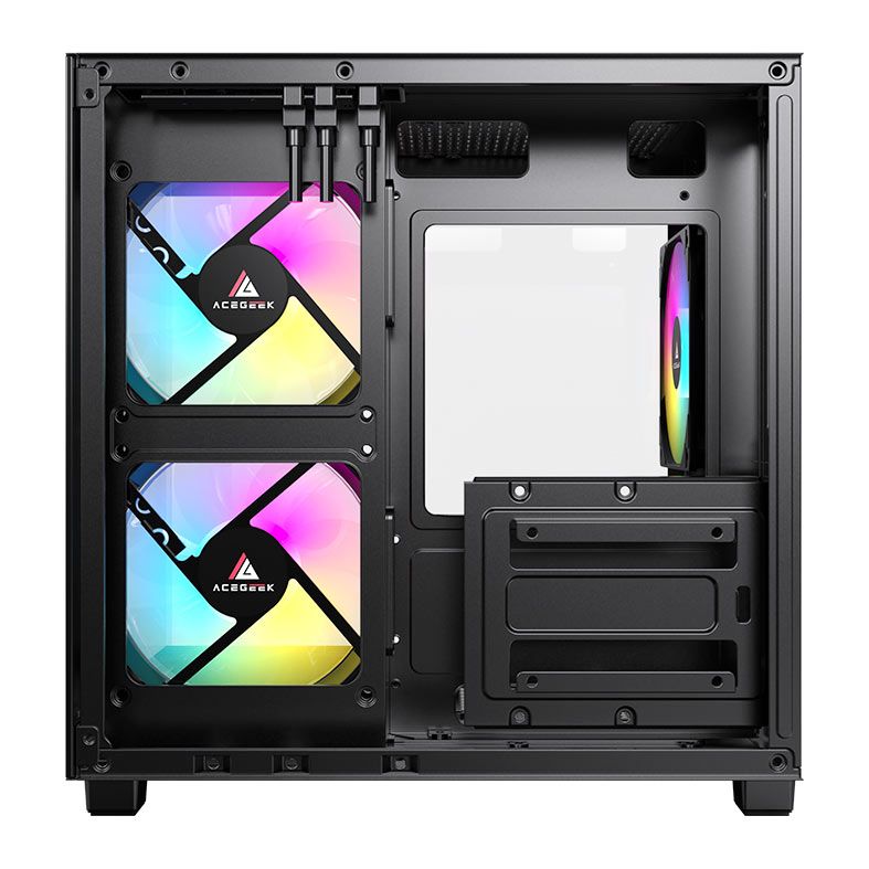 Gabinete Gamer Acegeek Ori, Rainbow, Mini-Tower, Lateral e Vidro, Com 3 Fans, Preto, AG-ORI-BK-3F