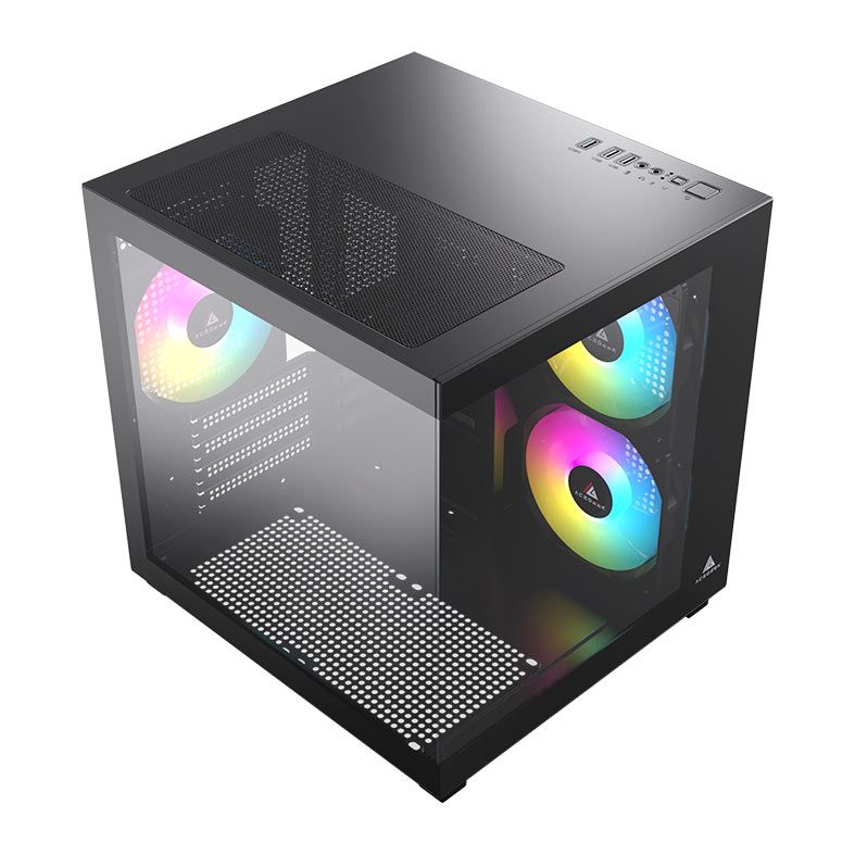 Gabinete Gamer Acegeek Ori, Rainbow, Mini-Tower, Lateral e Vidro, Com 3 Fans, Preto, AG-ORI-BK-3F