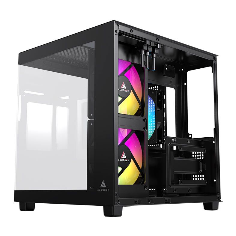 Gabinete Gamer Acegeek Ori, Rainbow, Mini-Tower, Lateral e Vidro, Com 3 Fans, Preto, AG-ORI-BK-3F