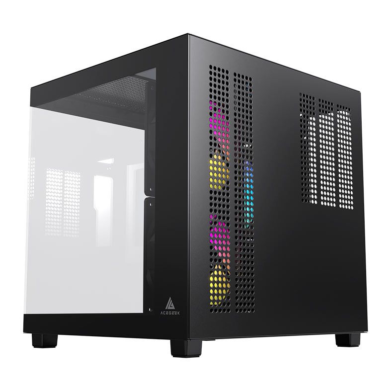 Gabinete Gamer Acegeek Ori, Rainbow, Mini-Tower, Lateral e Vidro, Com 3 Fans, Preto, AG-ORI-BK-3F