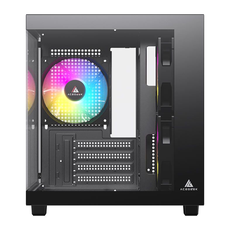 Gabinete Gamer Acegeek Ori, Rainbow, Mini-Tower, Lateral e Vidro, Com 3 Fans, Preto, AG-ORI-BK-3F