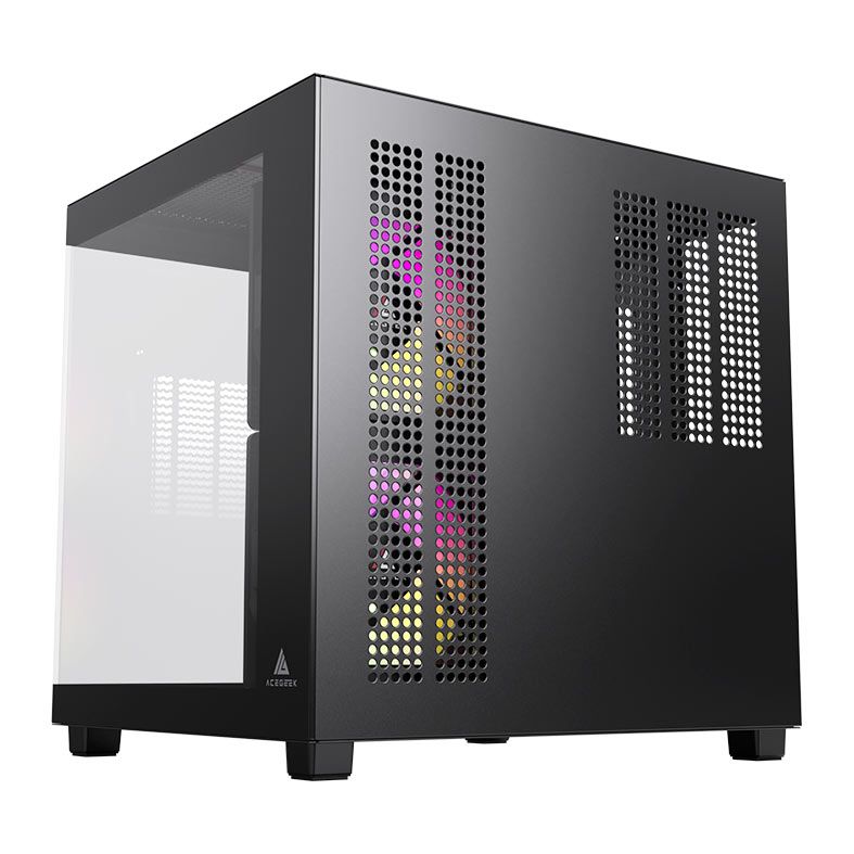 Gabinete Gamer Acegeek Ori, Rainbow, Mini-Tower, Lateral e Vidro, Com 3 Fans, Preto, AG-ORI-BK-3F