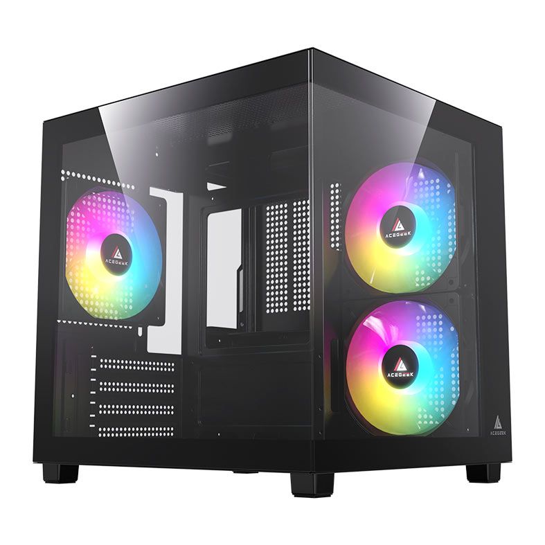 Gabinete Gamer Acegeek Ori, Rainbow, Mini-Tower, Lateral e Vidro, Com 3 Fans, Preto, AG-ORI-BK-3F