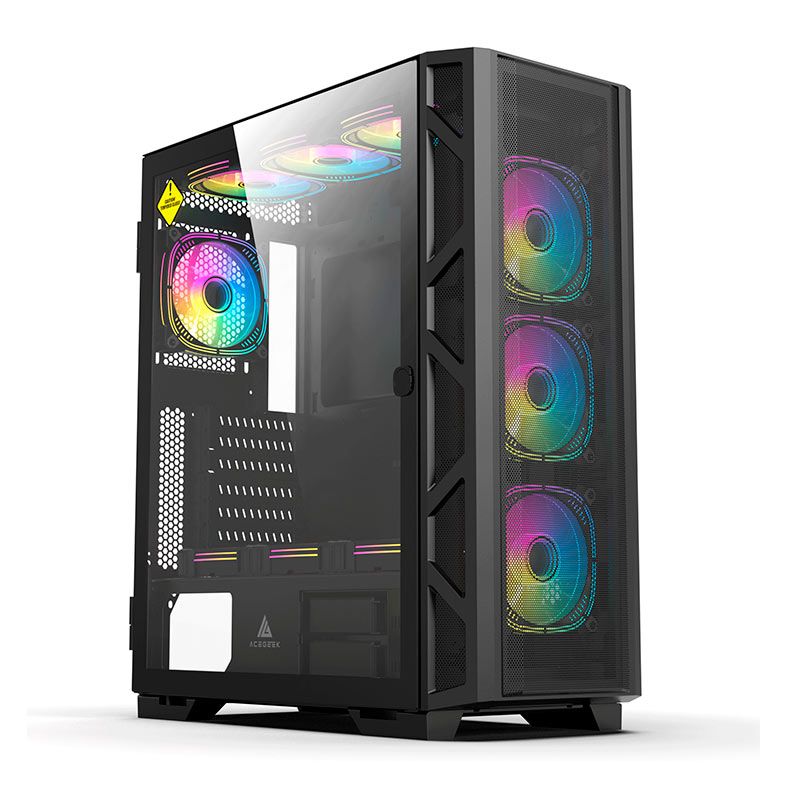 Gabinete Gamer Acegeek Phantom F490 Mesh, Full-Tower, Lateral de Vidro, Preto, AG-PHANTOM-F490-BK