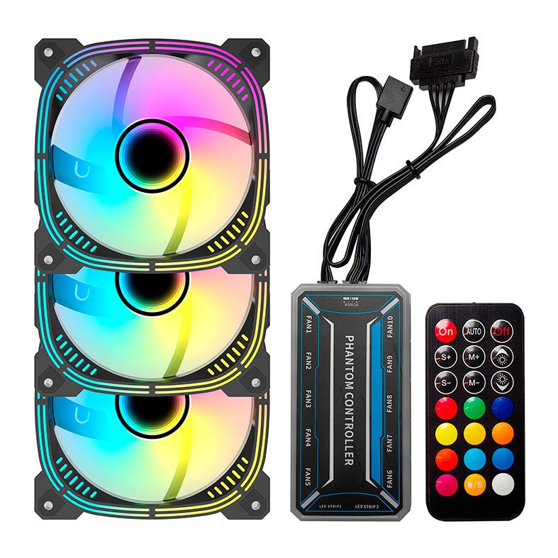 Kit Ventoinha Acegeek Prime, 3x120mm, ARGB, Com Controladora, Preto, AG-PRIME3X1-BK
