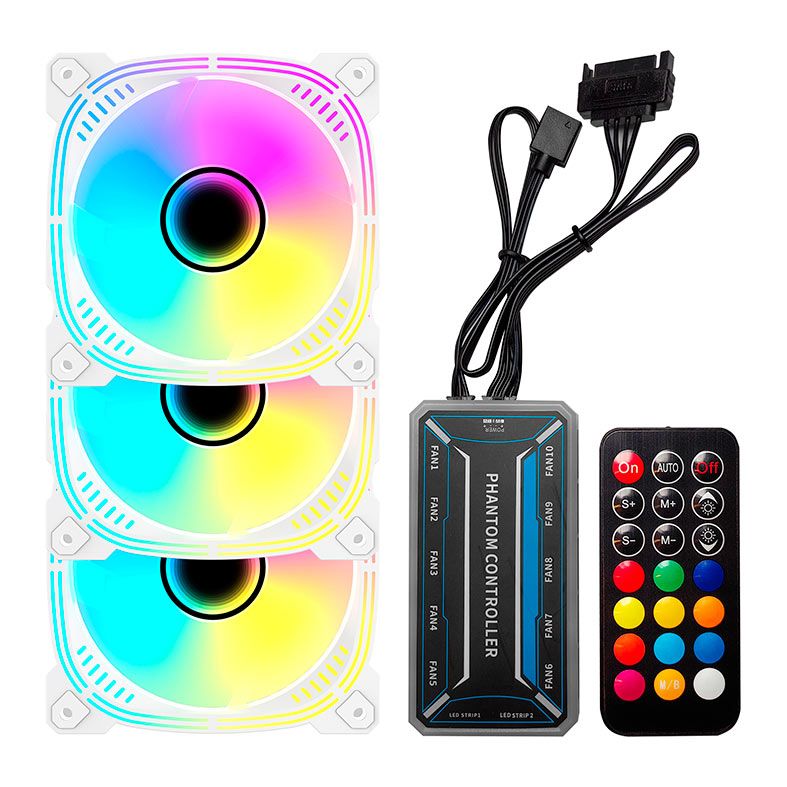 Kit Ventoinhas Acegeek Prime, ARGB, 3x120mm, Com Controladora, Branco, AG-PRIME3X1-WH