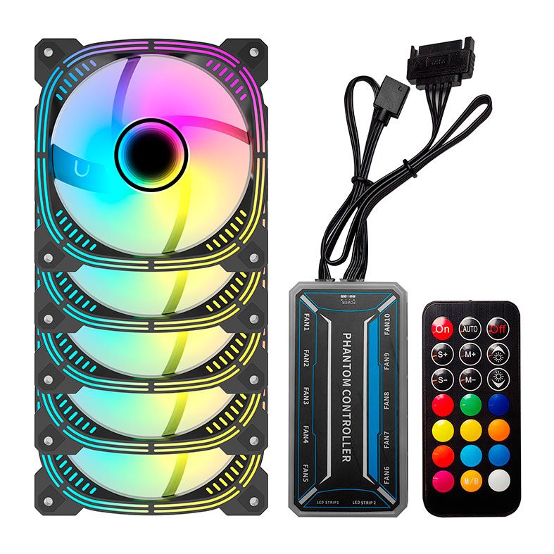 Kit Ventoinha Acegeek Prime, 5x120mm, ARGB, Com Controladora, Preto, AG-PRIME5X1-BK