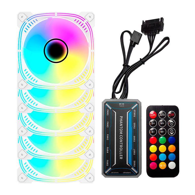 Kit Ventoinhas Acegeek Prime, ARGB, 5x120mm, Com Controladora, Branco, AG-PRIME5X1-WH