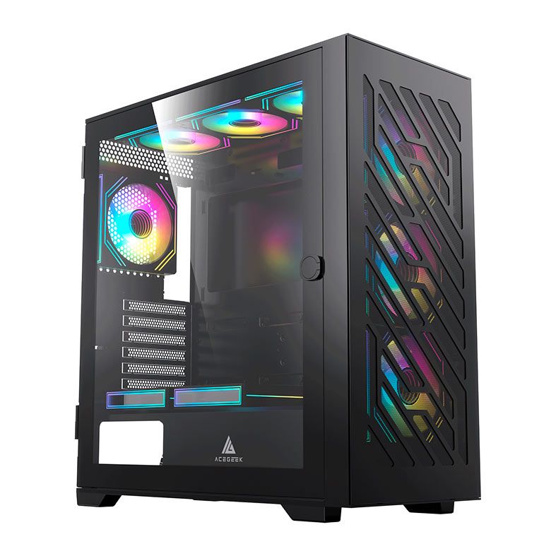 Gabinete Gamer Acegeek Puzzle, Mid-Tower, Lateral de Vidro, Preto, AG-PUZZLE-BK
