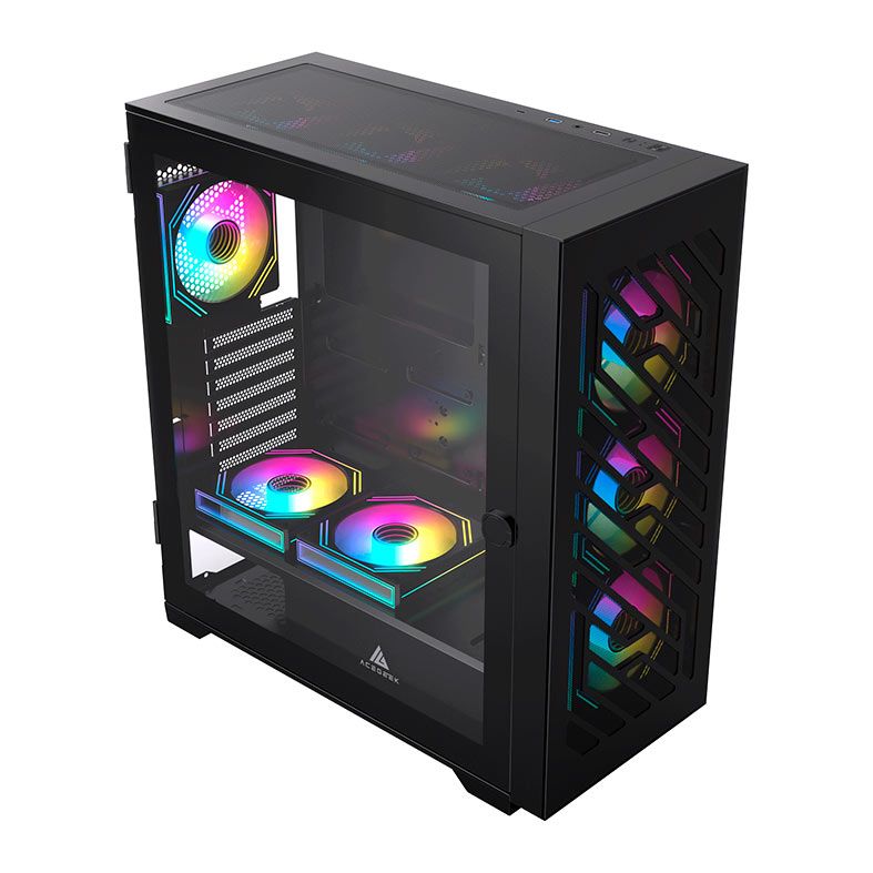 Gabinete Gamer Acegeek Puzzle, Mid-Tower, Lateral de Vidro, Preto, AG-PUZZLE-BK