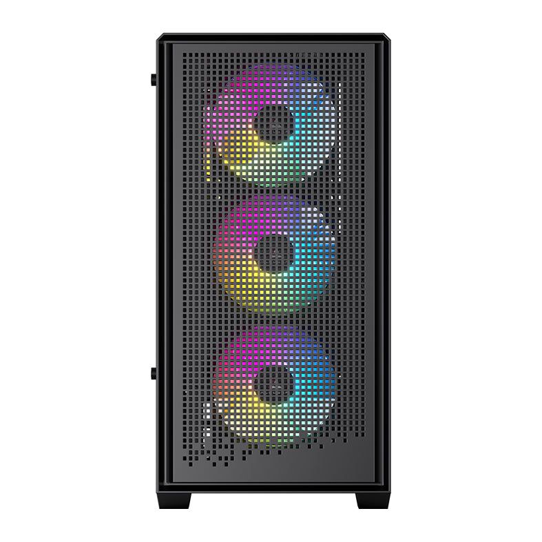 Gabinete Gamer Acegeek Qube Mesh, Rainbow, Mid-Tower, Lateral de Vidro, Com 3 Fans, Preto, AG-QUBE-BK-3F