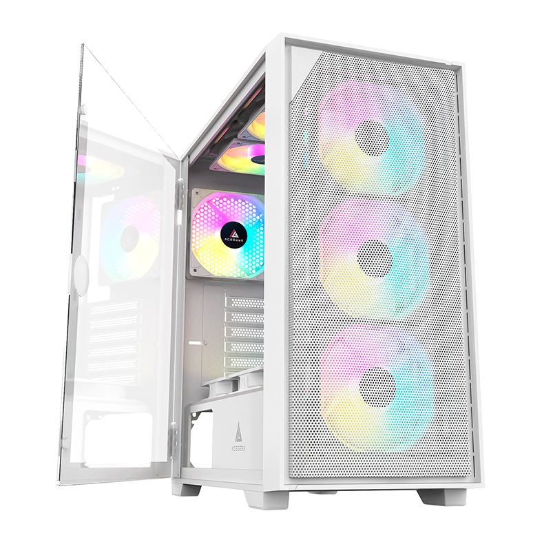 Gabinete Gamer Acegeek Striker A411, Mid-Tower, Lateral de Vidro, Branco, AG-STRIKER-A411-WH