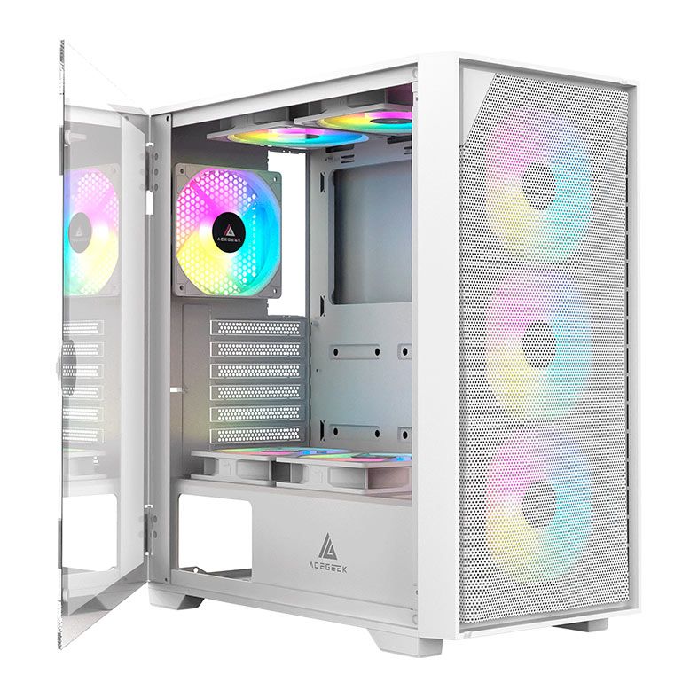 Gabinete Gamer Acegeek Striker A411, Mid-Tower, Lateral de Vidro, Branco, AG-STRIKER-A411-WH