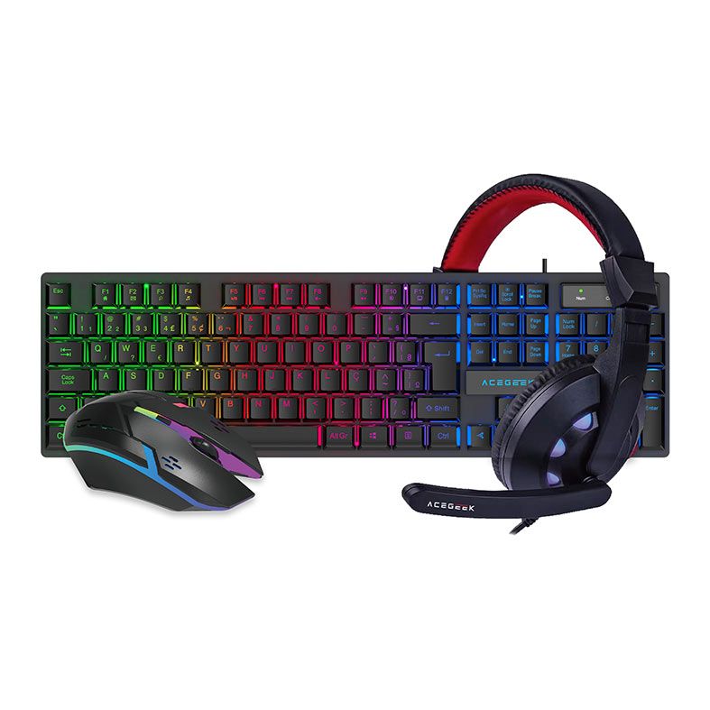 OPENBOX Combo Gamer Acegeek Thunder 4in1, Teclado Membrana, Mouse, Mousepad, Headset, AG-THUNDER-COMBO-BK