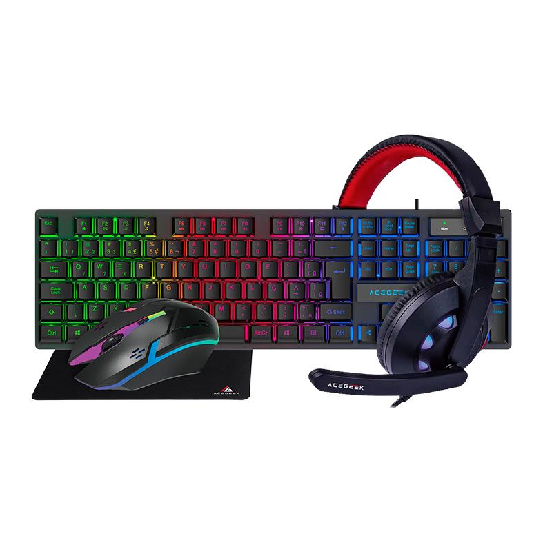OPENBOX Combo Gamer Acegeek Thunder 4in1, Teclado Membrana, Mouse, Mousepad, Headset, AG-THUNDER-COMBO-BK