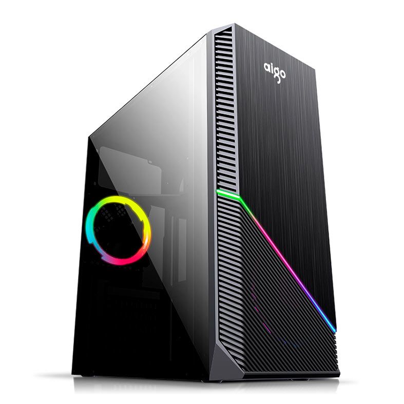 Gabinete Gamer Aigo Rainbow , Mid-Tower, Lateral de Acrilico, Preto, Aigo-Rainbow-Preto