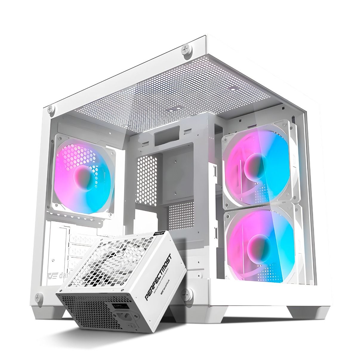 Gabinete Gamer Aigo Darkflash Durin D275M, Com 3 Fans, Branco + Fonte Aigo Darkflash 650W