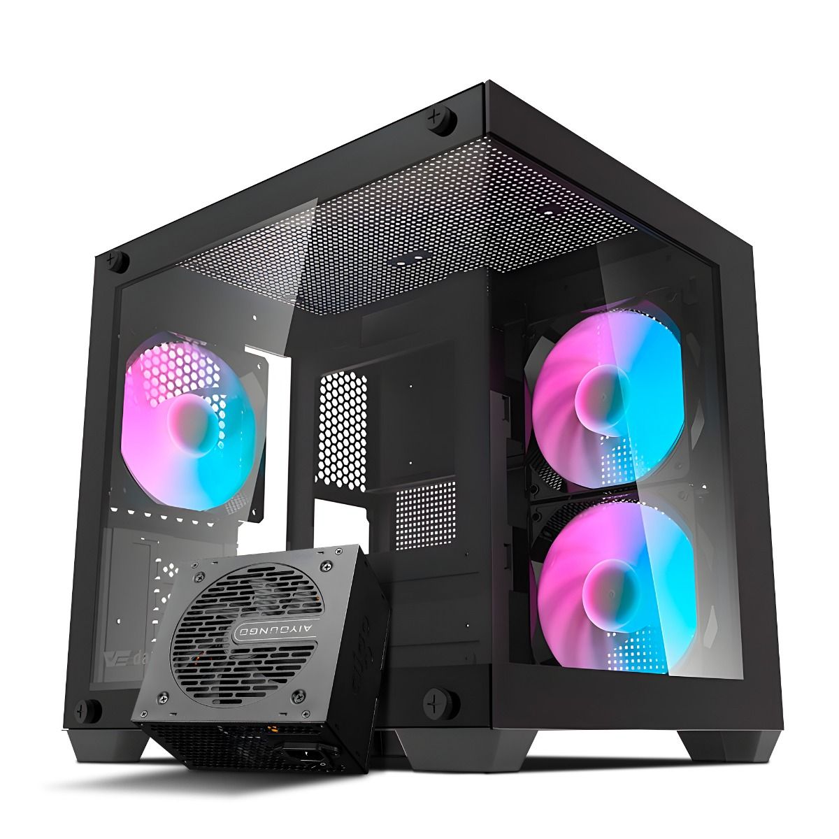 Gabinete Gamer Aigo Darkflash Durin D275M, Com 3 Fans, Preto + Fonte Aigo Darkflash 550W