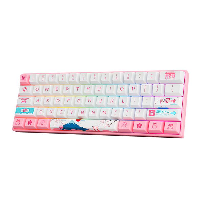 Teclado Mecanico Gamer Akko World Tour Tokyo, RGB, 60% ANSI, Switch Jelly Purple, Rosa e Branco, AKKO-3061S-PURPLE
