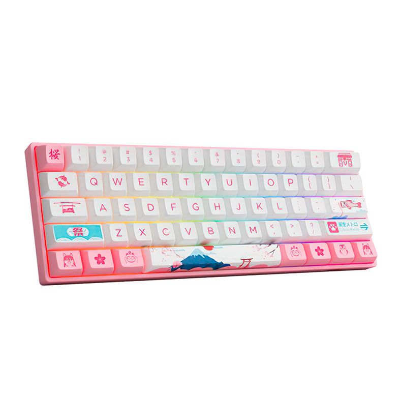 Teclado Mecanico Gamer Akko World Tour Tokyo, RGB, 60% ANSI, Switch Jelly Purple, Rosa e Branco, AKKO-3061S-PURPLE
