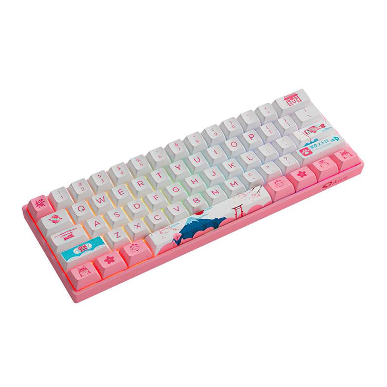Teclado Mecanico Gamer Akko World Tour Tokyo, RGB, 60% ANSI, Switch Jelly Purple, Rosa e Branco, AKKO-3061S-PURPLE