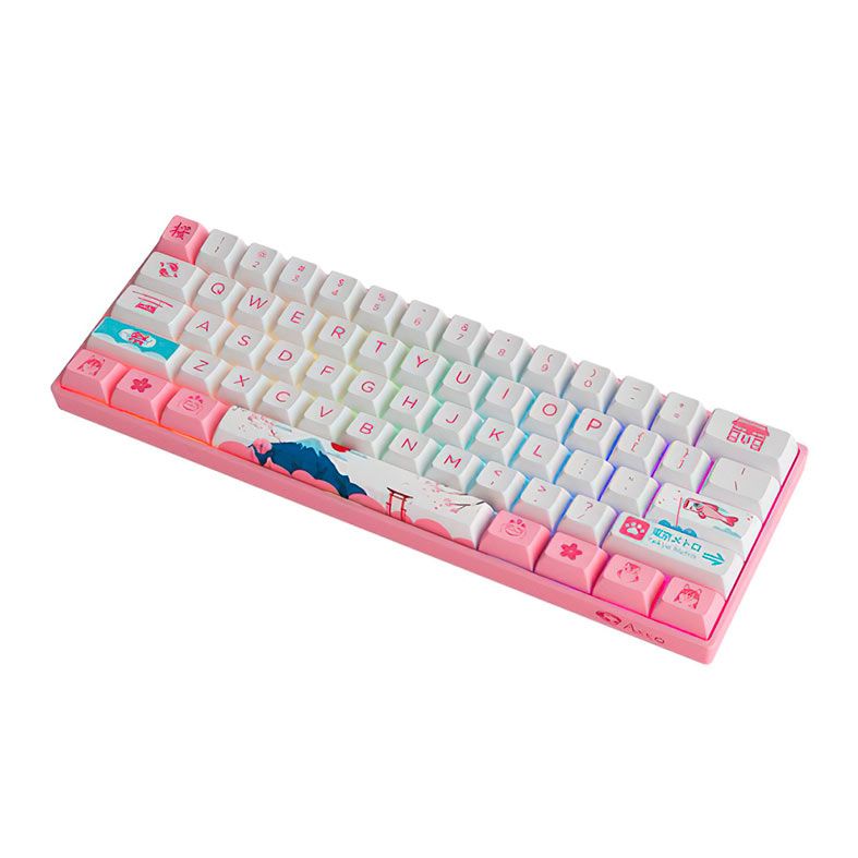 Teclado Mecanico Gamer Akko World Tour Tokyo, RGB, 60% ANSI, Switch Jelly Purple, Rosa e Branco, AKKO-3061S-PURPLE