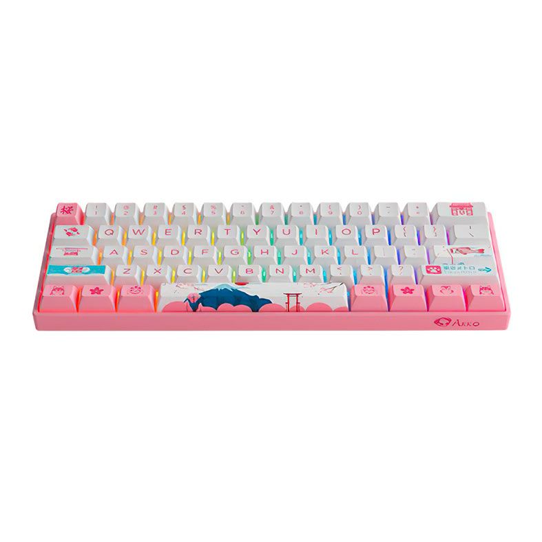 Teclado Mecanico Gamer Akko World Tour Tokyo, RGB, 60% ANSI, Switch Jelly Purple, Rosa e Branco, AKKO-3061S-PURPLE