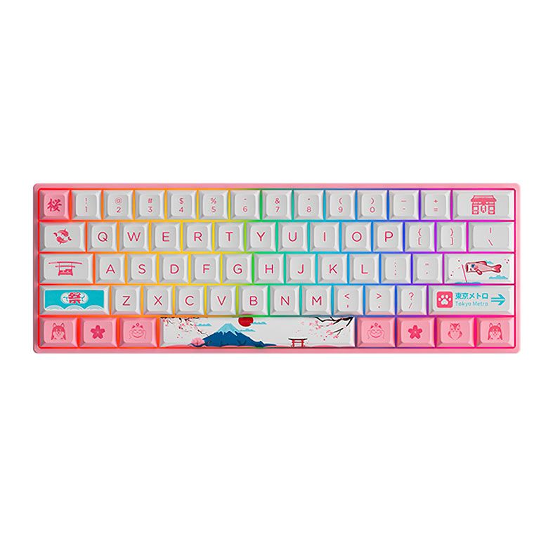 Teclado Mecanico Gamer Akko World Tour Tokyo, RGB, 60% ANSI, Switch Jelly Purple, Rosa e Branco, AKKO-3061S-PURPLE