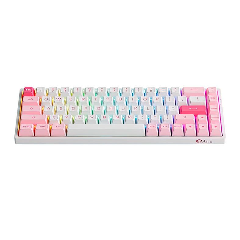 Teclado Mecanico Gamer Akko 3068B Plus Multi Modes, RGB, Switch Akko Jelly Purple, Branco e Rosa, AKKO-3068B-PLUS-WH