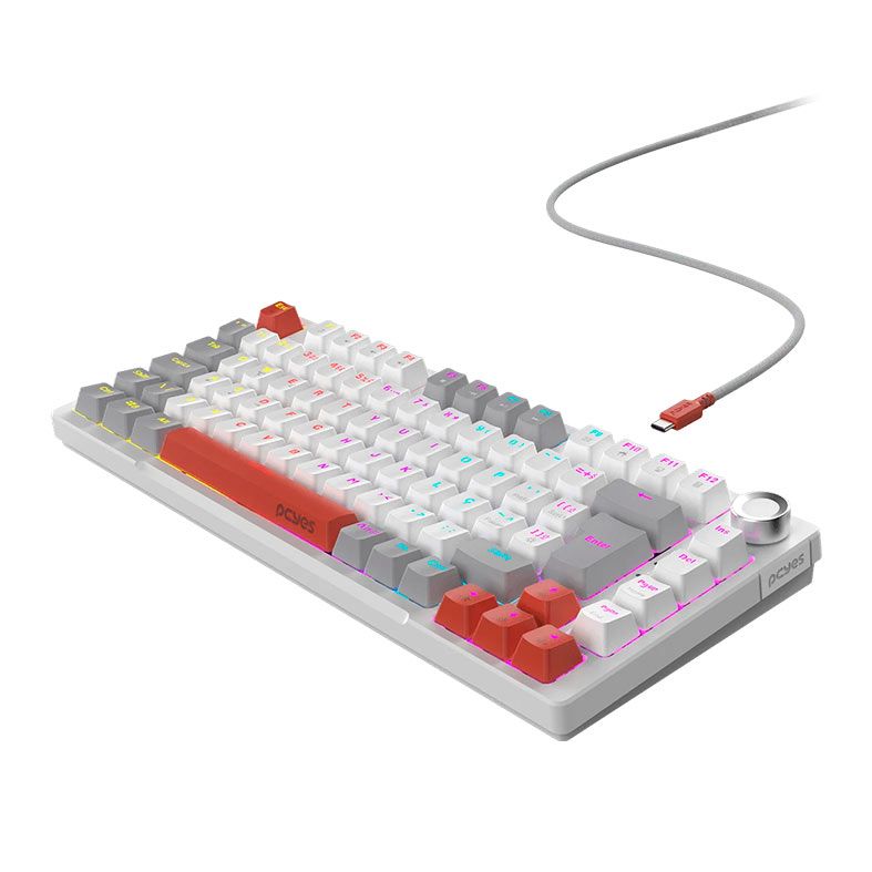Teclado Mecanico PCYES Arkeum, 75%, Rainbow, ABNT2, Switch Blue, Branco, AKWG75BBR