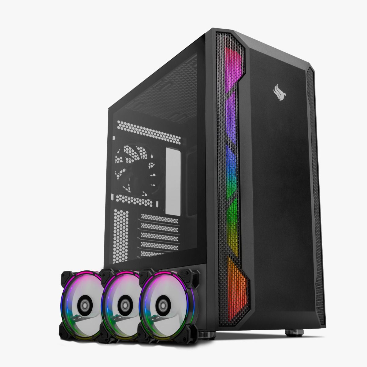 Kit Gabinete Gamer Pichau Alcor II, Preto + Kit 3 Ventoinhas Mancer Z200, 3X120mm, RGB