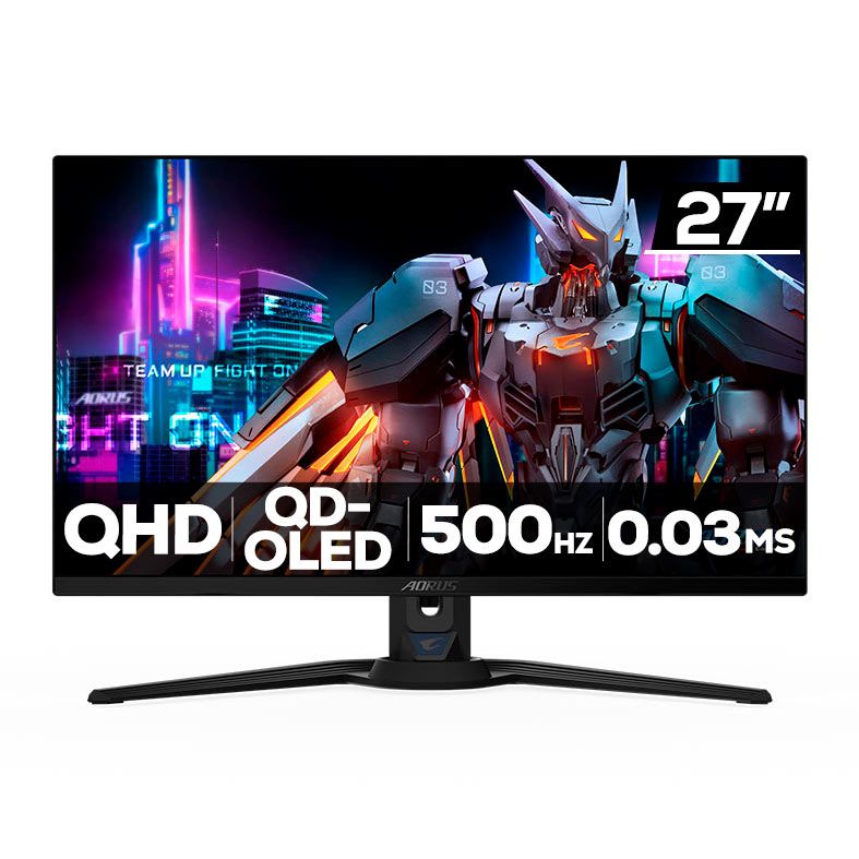 Monitor Gamer Gigabyte Aorus FO27Q5P, 27 Pol, QD-OLED, QHD, 0.03ms, 500Hz, FreeSync/G-Sync, HDMI/DP, AORUS-FO27Q5P