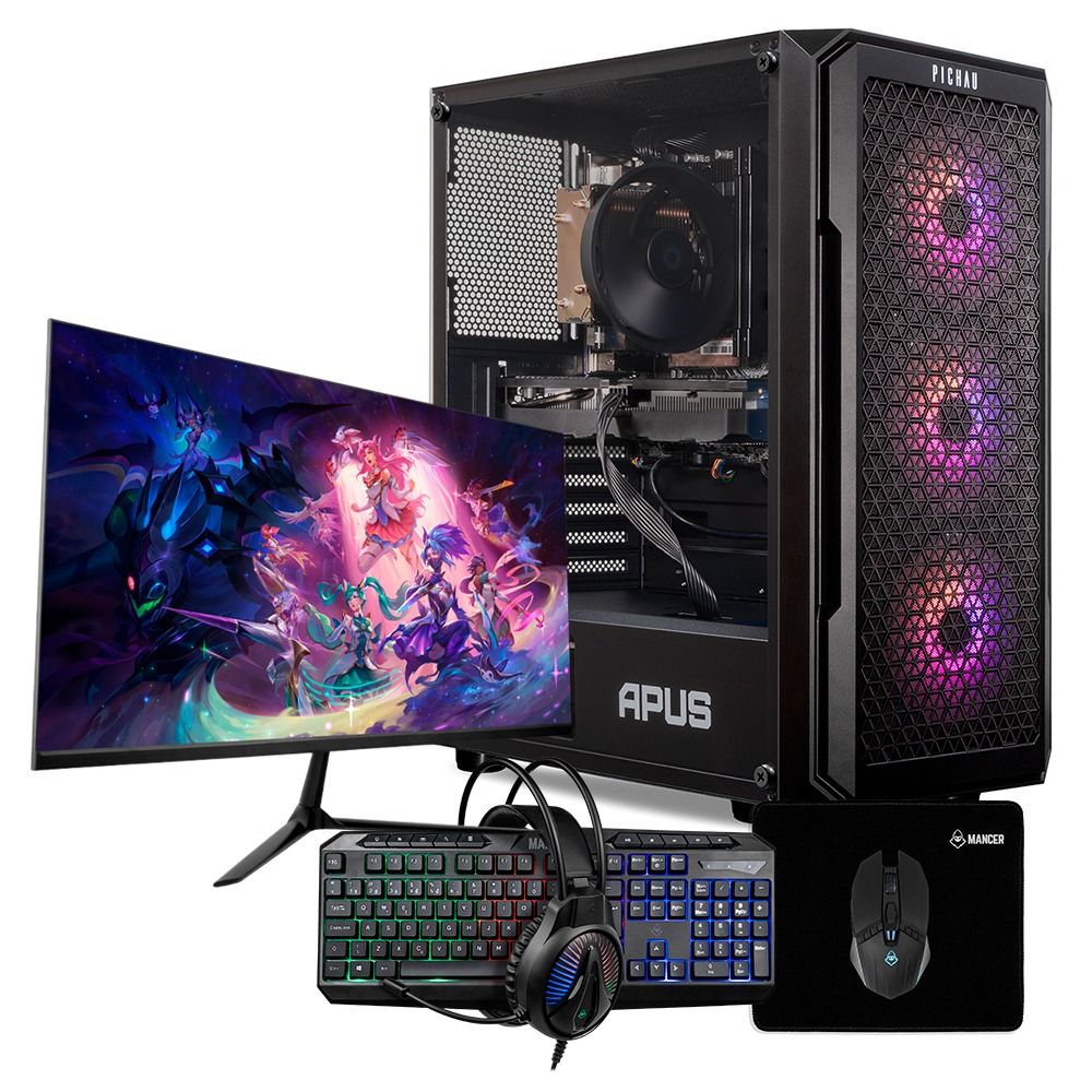 PC Gamer Completo Mancer Krampus II, AMD Ryzen 5 5500, GeForce RTX 3060 12GB, 16GB DDR4, SSD 480GB + Monitor + Kit Periféricos