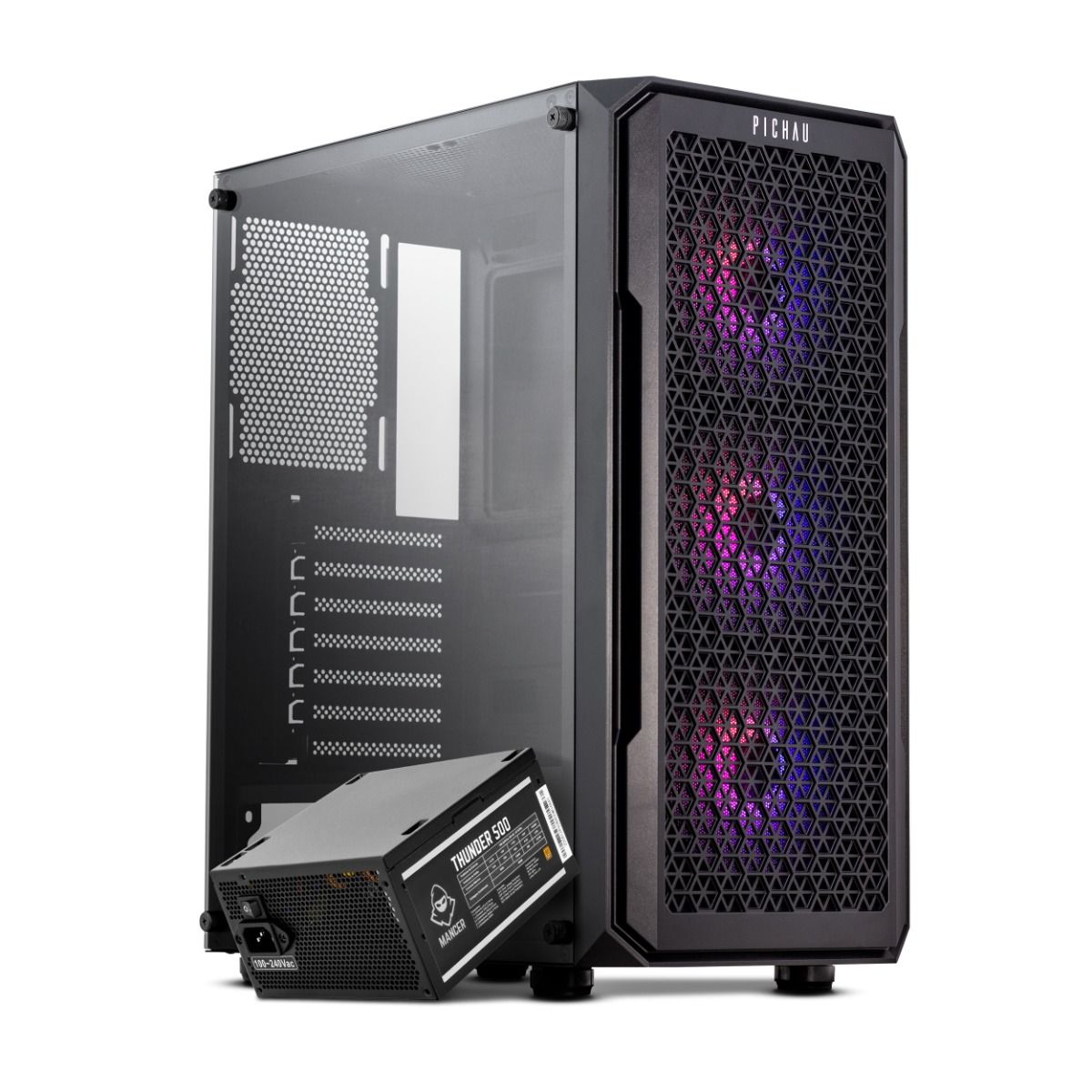 Kit Gabinete Gamer Pichau Apus RGB + Fonte Mancer Thunder 500W