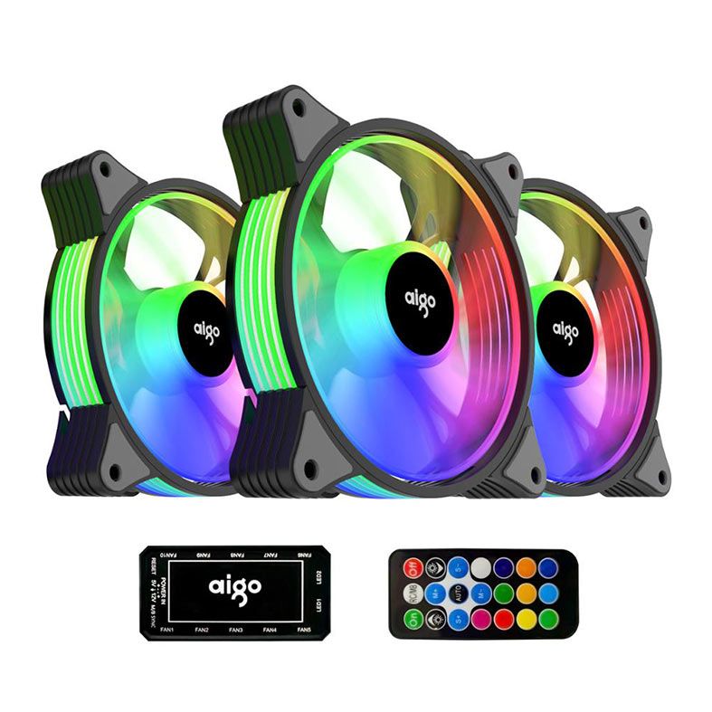 Kit Ventoinha Aigo AR12, 3x120mm, ARGB, Com Controladora, AR12-3IN1