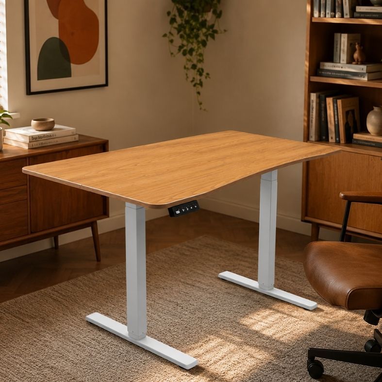 Mesa Office Zinnia Astera, 120cm, Com Regulagem de Altura, Nogueira Claro, ZNO-ASRA12-WD01
