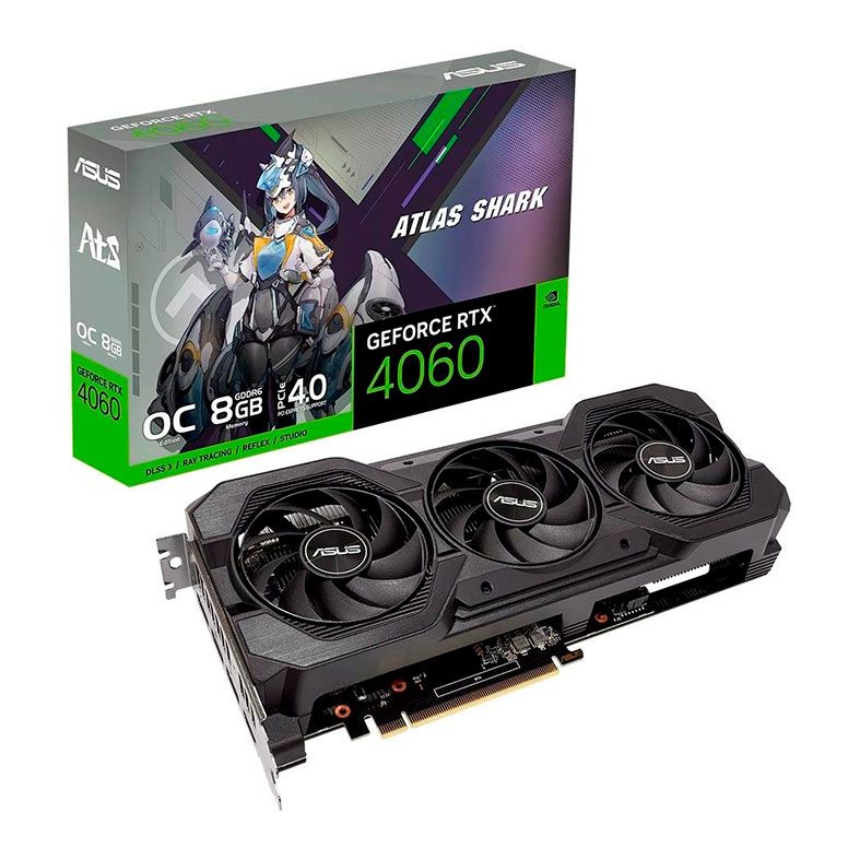 Placa de Video Asus GeForce RTX 4060 Atlas Shark V2 OC Edition, 8GB, GDDR6, 128-bit, ATS-RTX4060-O8G-V2-GAMING