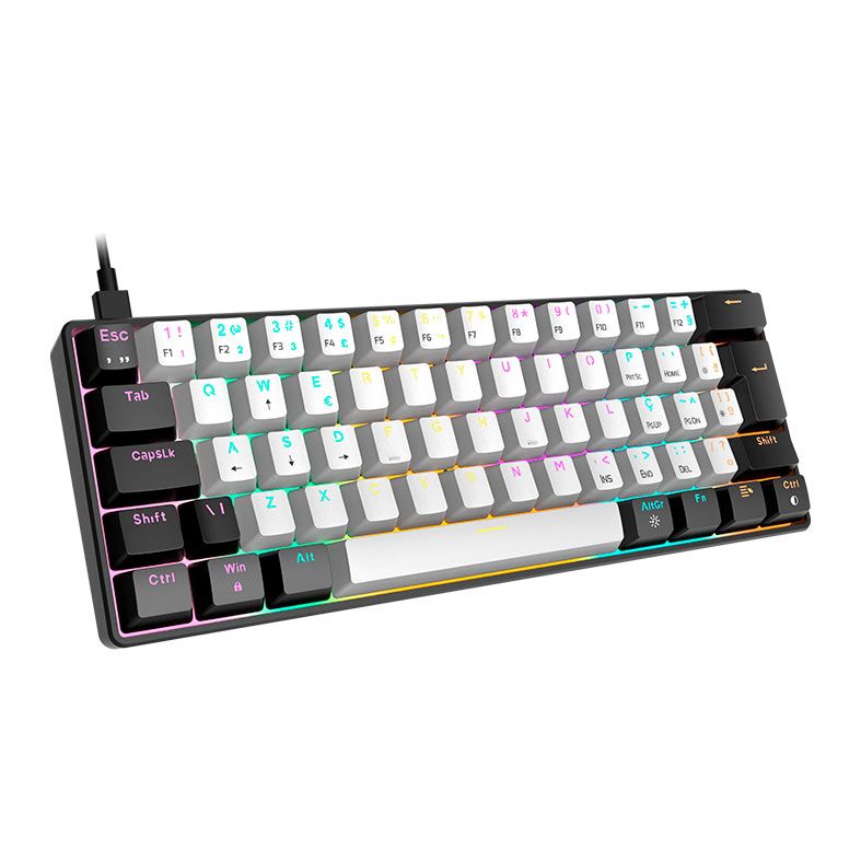 Teclado Mecanico Gamdias Aura GK2, Rainbow, ABNT2, Compacto, Switch Blue, Branco e Preto, AURA-GK2-PT-BLUE-WB