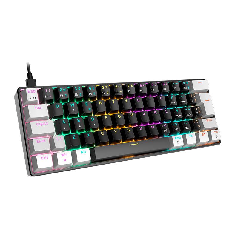 Teclado Mecanico Gamdias Aura GK2, Rainbow, ABNT2, Compacto, Switch Brown, Preto e Branco, AURA-GK2-PT-BROWN-BW