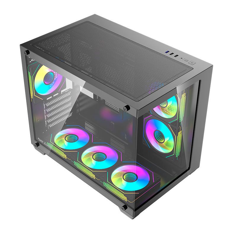 Gabinete Gamer Aigo DarkFlash B275 PRO, Lateral de Vidro, Com 6 fans, ARGB, Preto, B275-PRO-BLACK