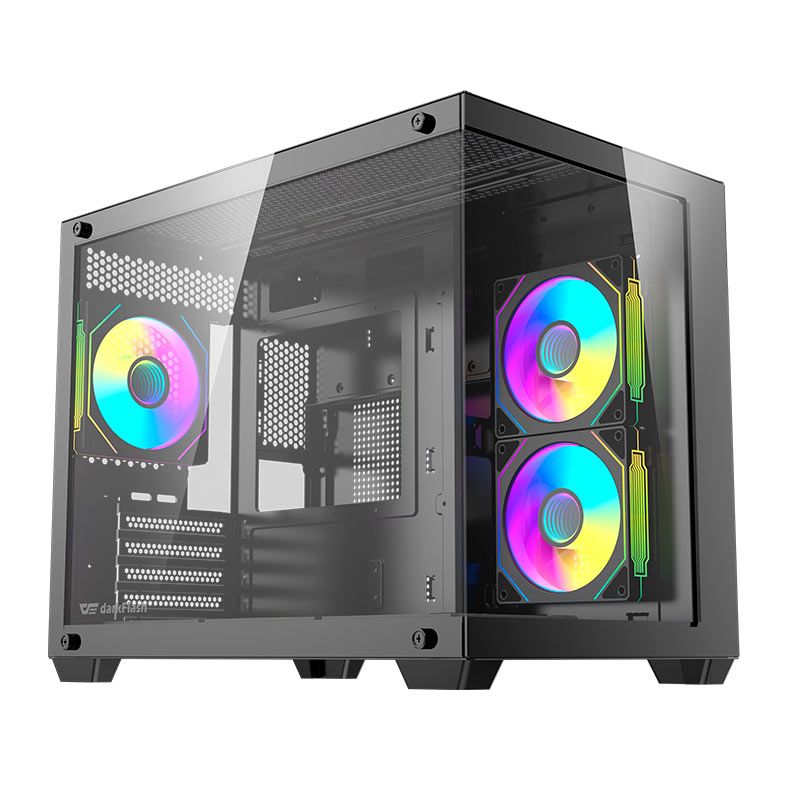 Gabinete Gamer Aigo DarkFlash B275 PRO, Lateral de Vidro, Com 6 fans, ARGB, Preto, B275-PRO-BLACK