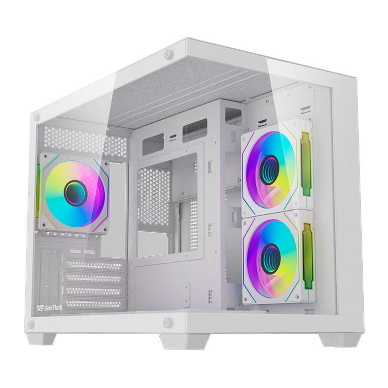 Gabinete Gamer Aigo DarkFlash B275 PRO, Lateral de Vidro, Com 6 fans, ARGB, Branco, B275-PRO-WHITE