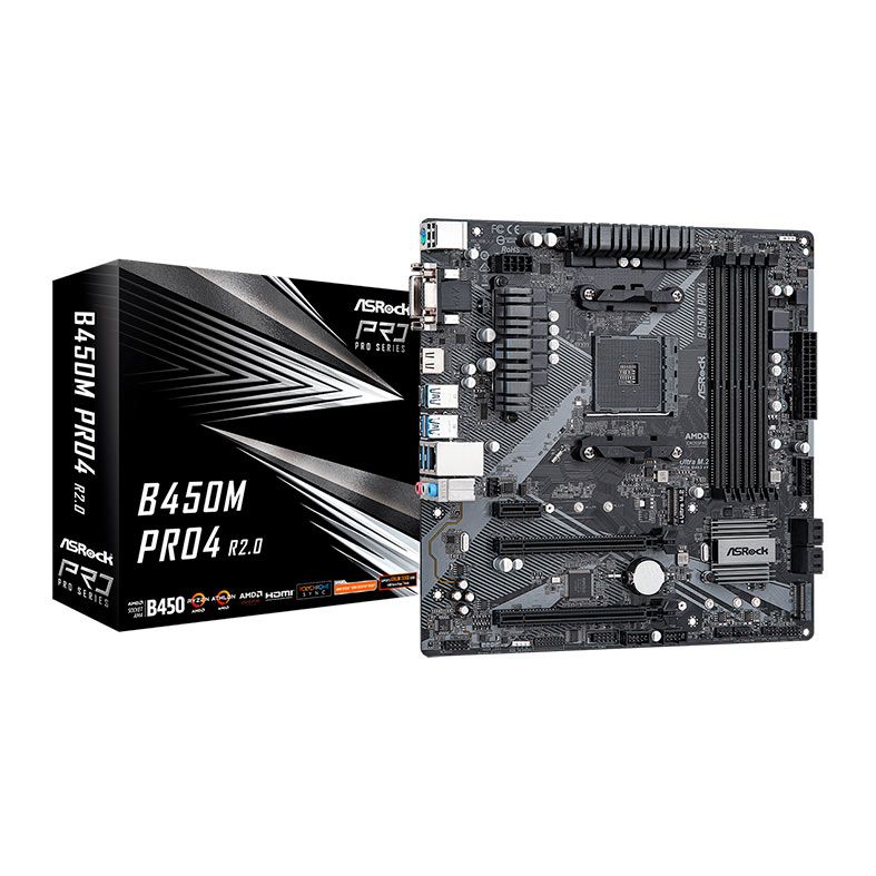 Placa Mae AsRock B450M Pro4 R2.0, DDR4, Socket AM4, M-ATX, Chipset AMD B450, B450M-PRO4-R2.0
