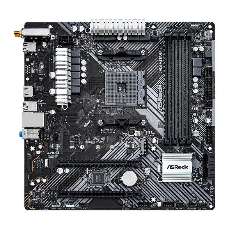 Placa Mae AsRock B450M/AC R2.0, Wifi, DDR4, Socket AMD AM4, M-ATX, Chipset AMD B450, B450M-AC-R2.0