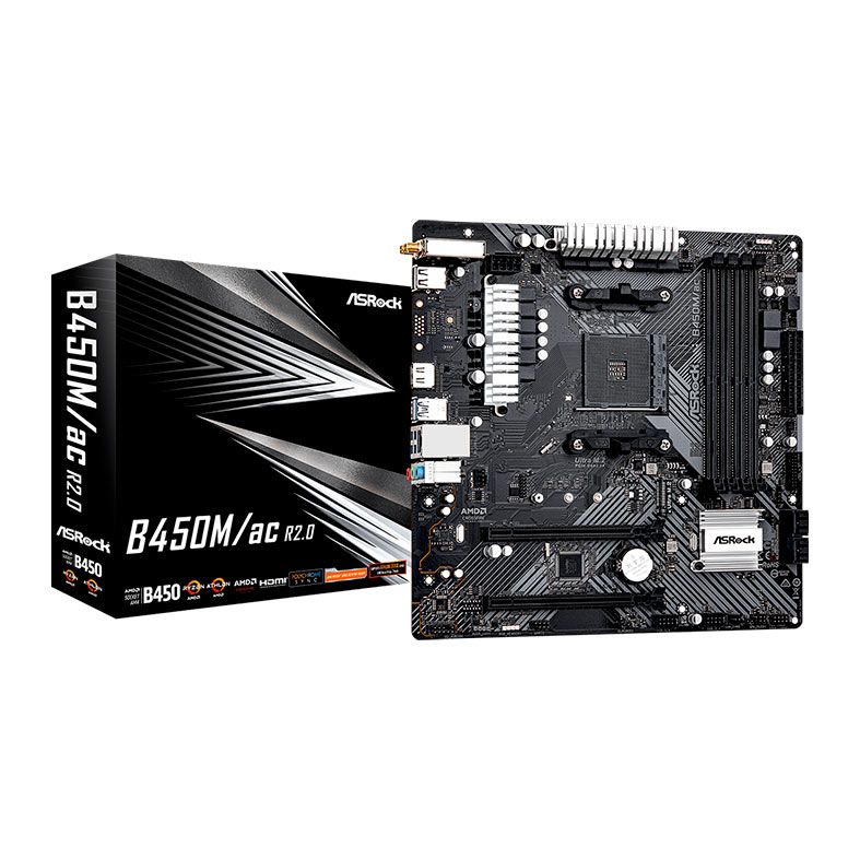Placa Mae AsRock B450M/AC R2.0, Wifi, DDR4, Socket AMD AM4, M-ATX